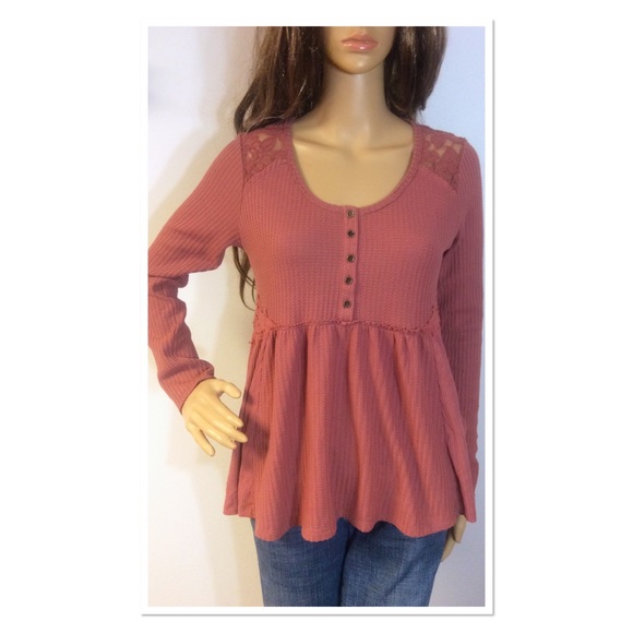 Altar'd State Tops - ALTAR’D STATE MAUVE PINK THERMAL BABY DOLL TOP